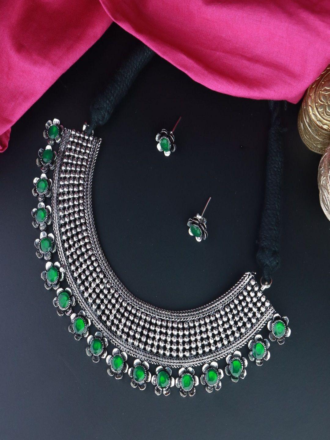 i jewels silver-plated oxidised choker jewellery set