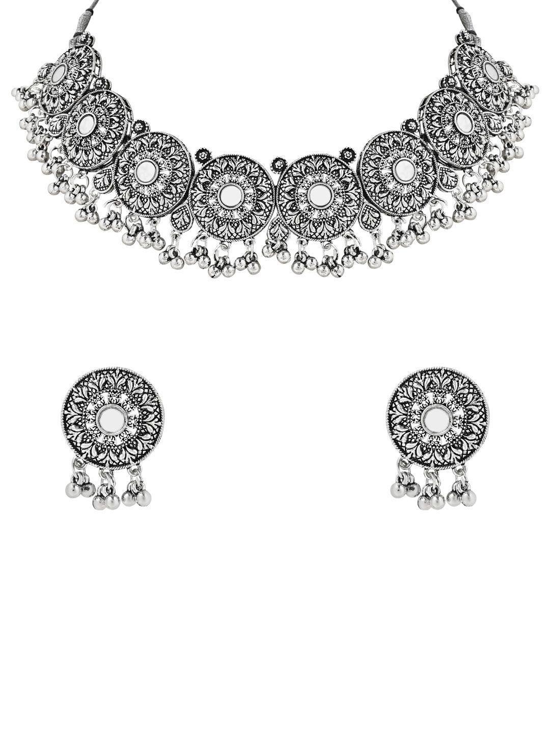 i jewels silver-plated oxidised jewellery set