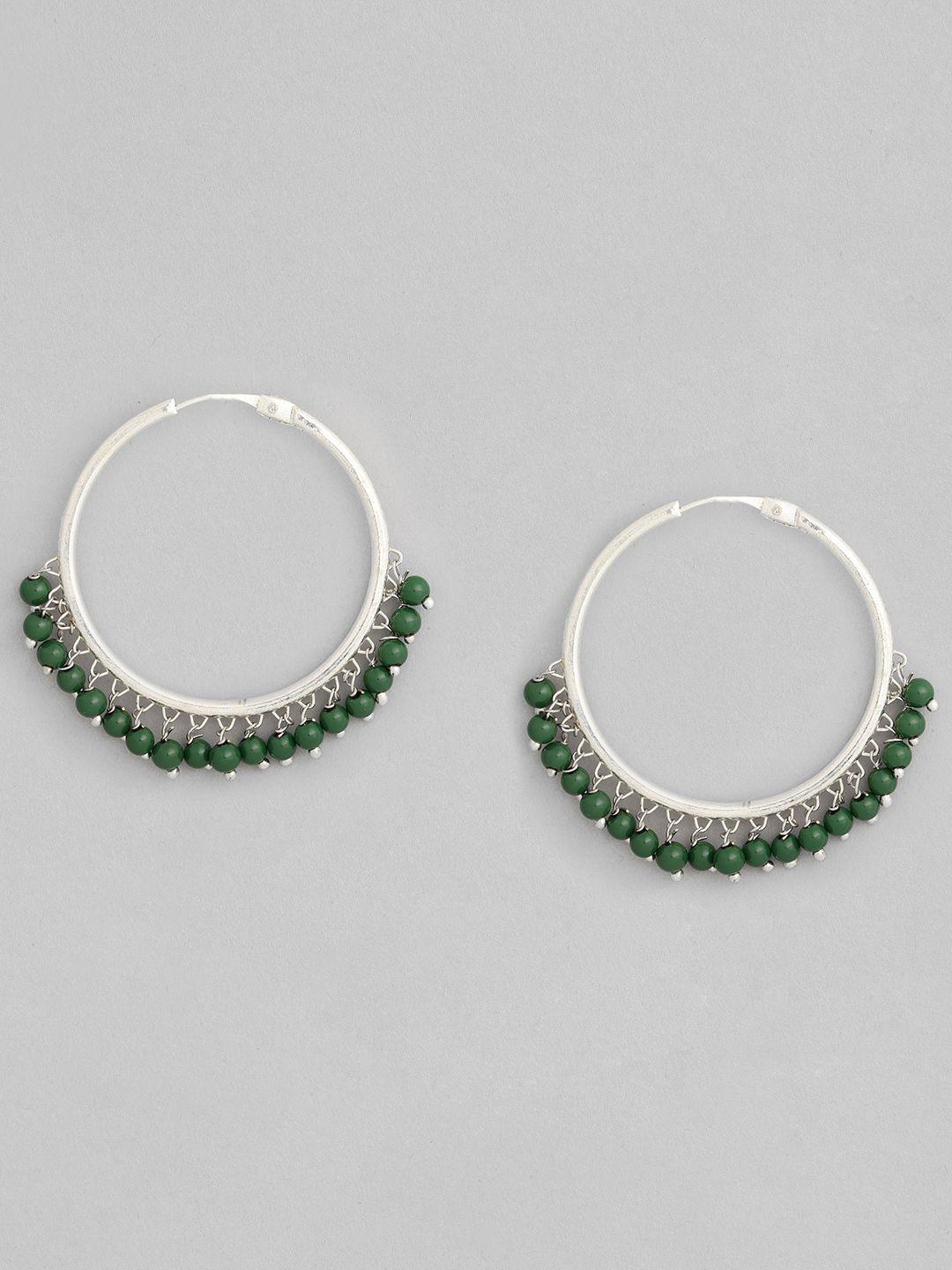 i jewels silver-toned & green beaded circular hoop earrings
