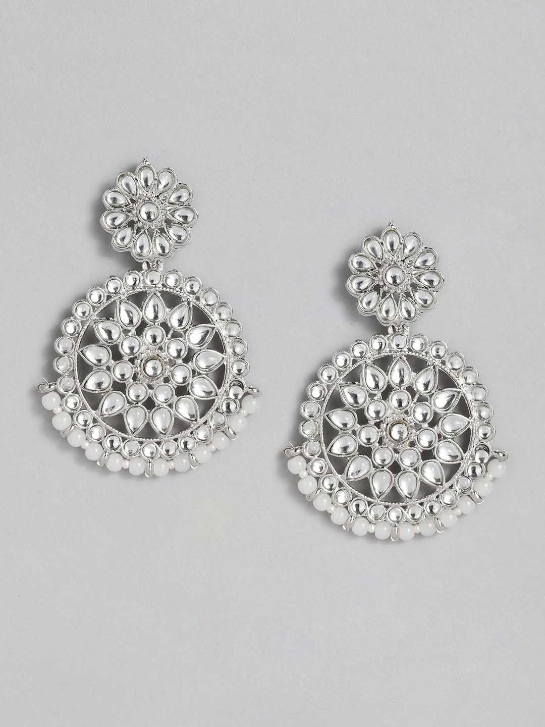i jewels silver-toned & white teardrop shaped chandbalis earrings
