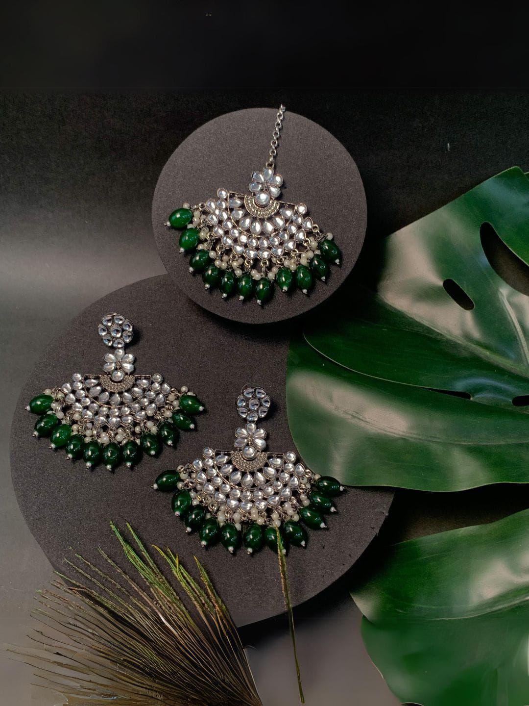 i jewels sliver-plated kundan & pearl-studded and beaded jewellery set