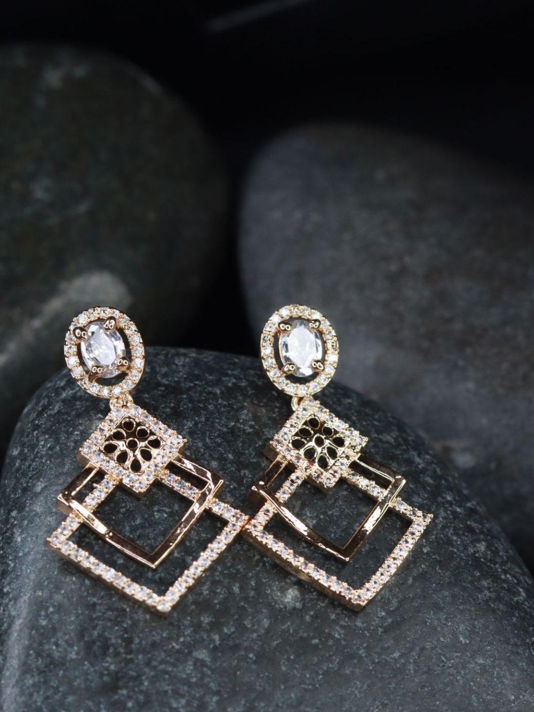 i jewels white & rose gold square drop earrings