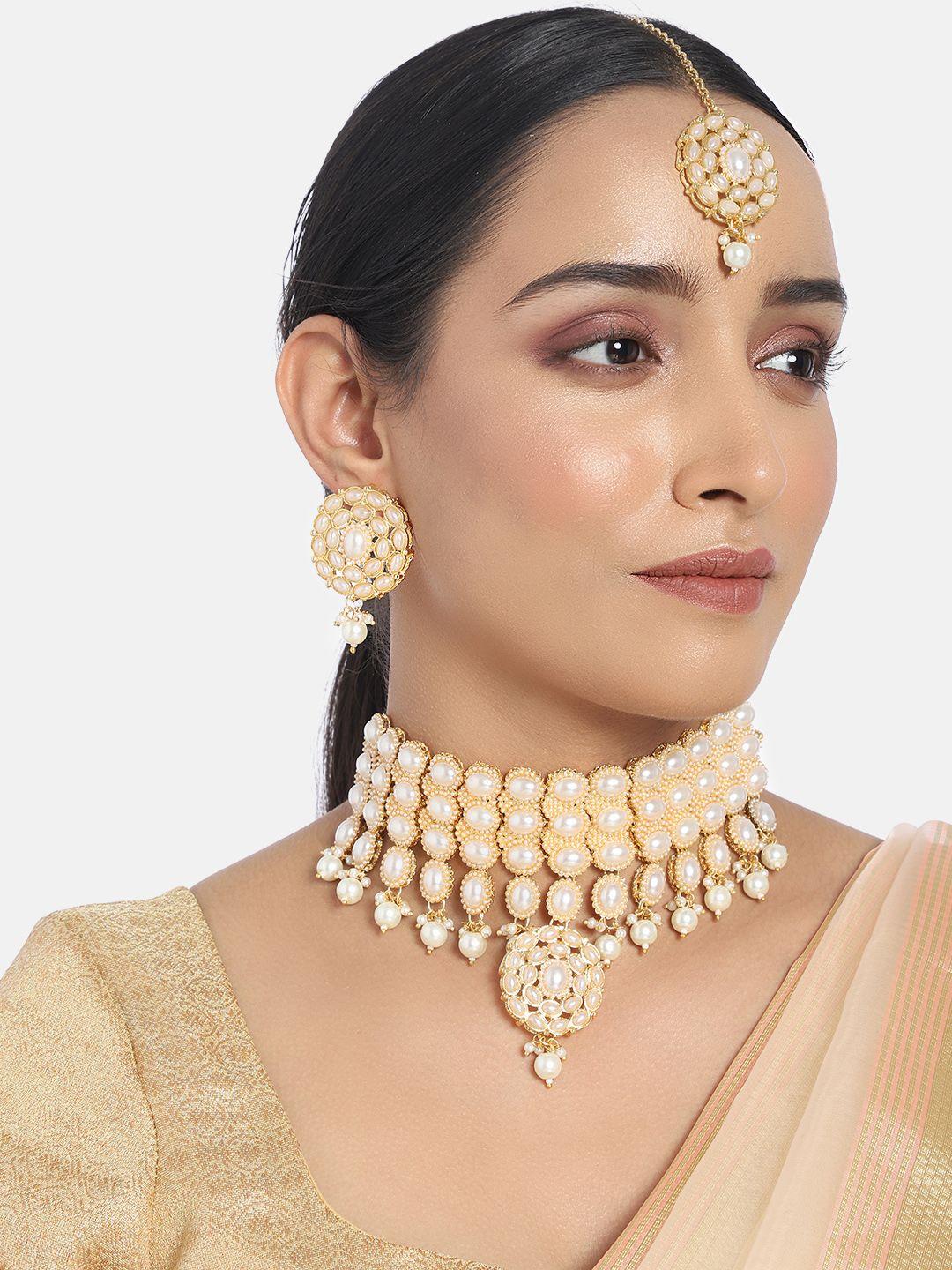 i jewels white gold-plated embellished handcrafted jewellery set