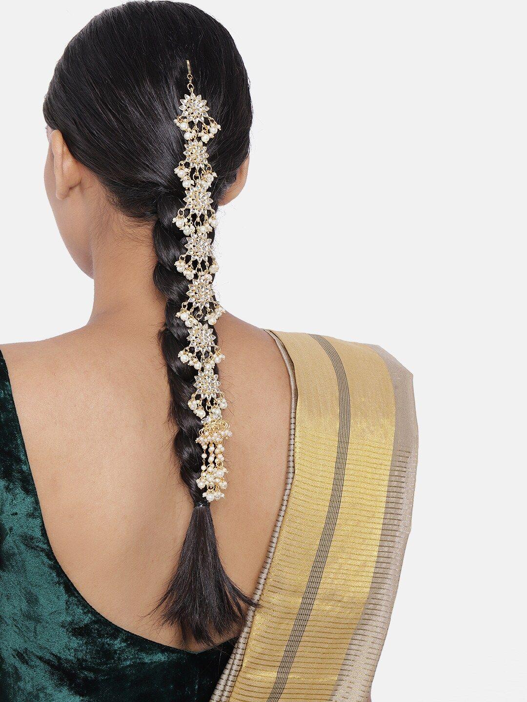 i jewels white gold-plated kundan-studded beaded head chain