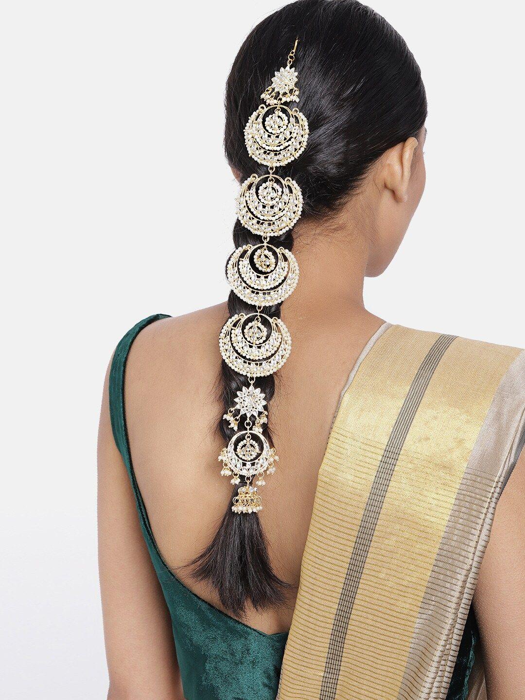 i jewels white gold-plated kundan-studded beaded head chain