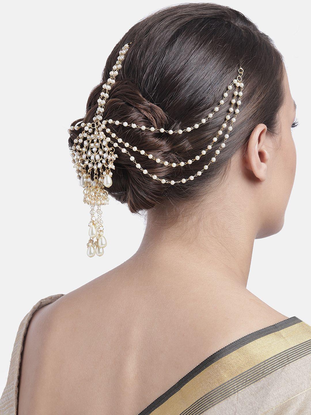 i jewels women gold & white gold plated kundan studded hair chain