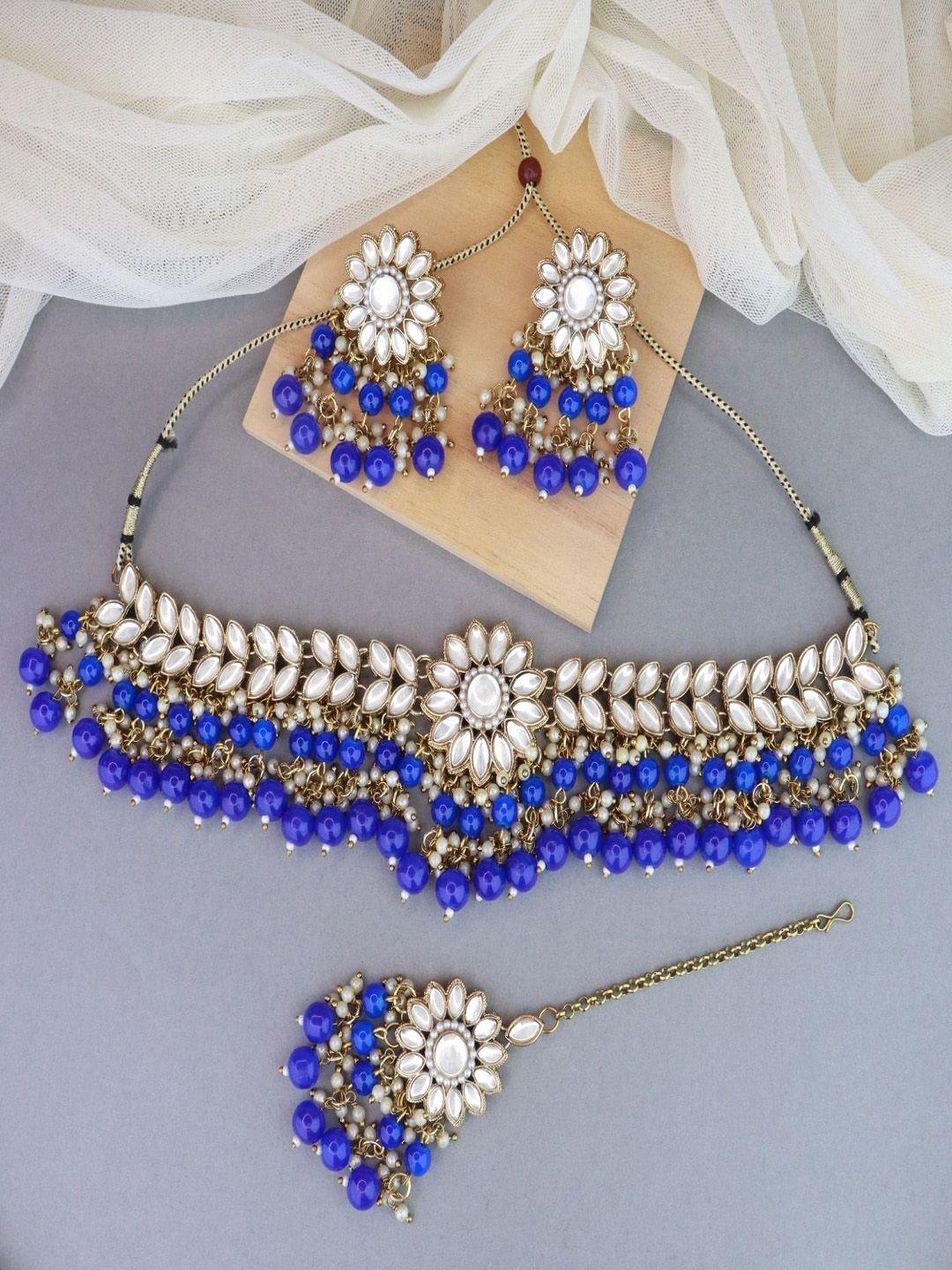 i jewels women gold-plated kundan-studded & beaded jewellery set