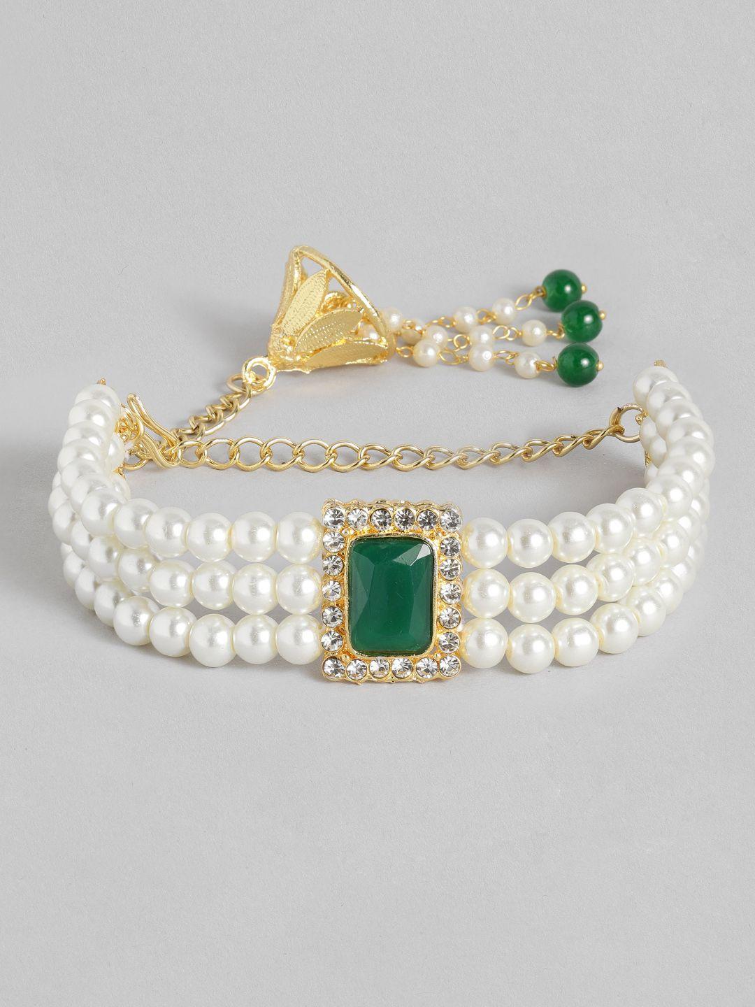 i jewels women green & off-white pearl beads studded lumba rakhi