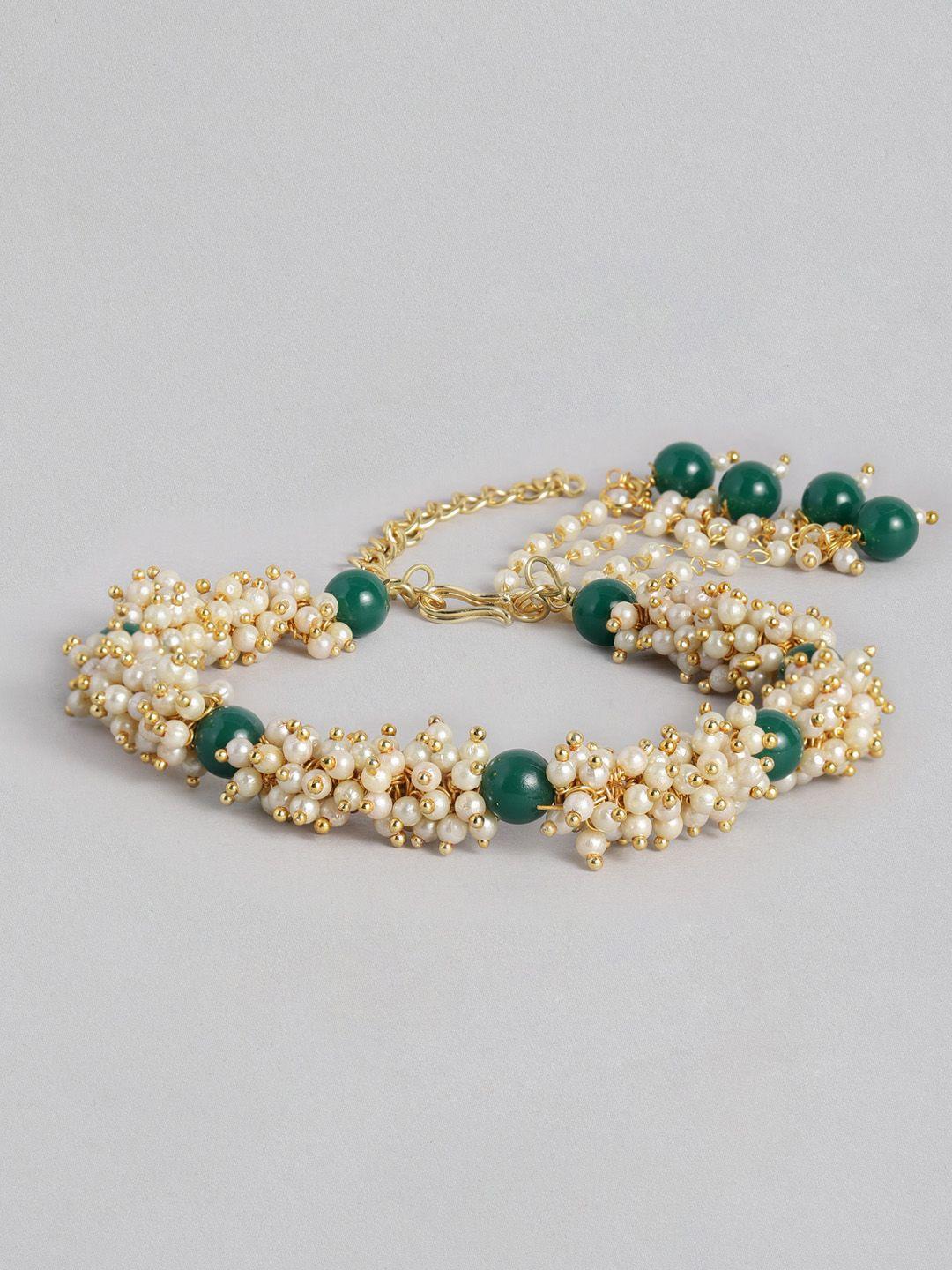 i jewels women green & off-white pearl beads studded lumba rakhi