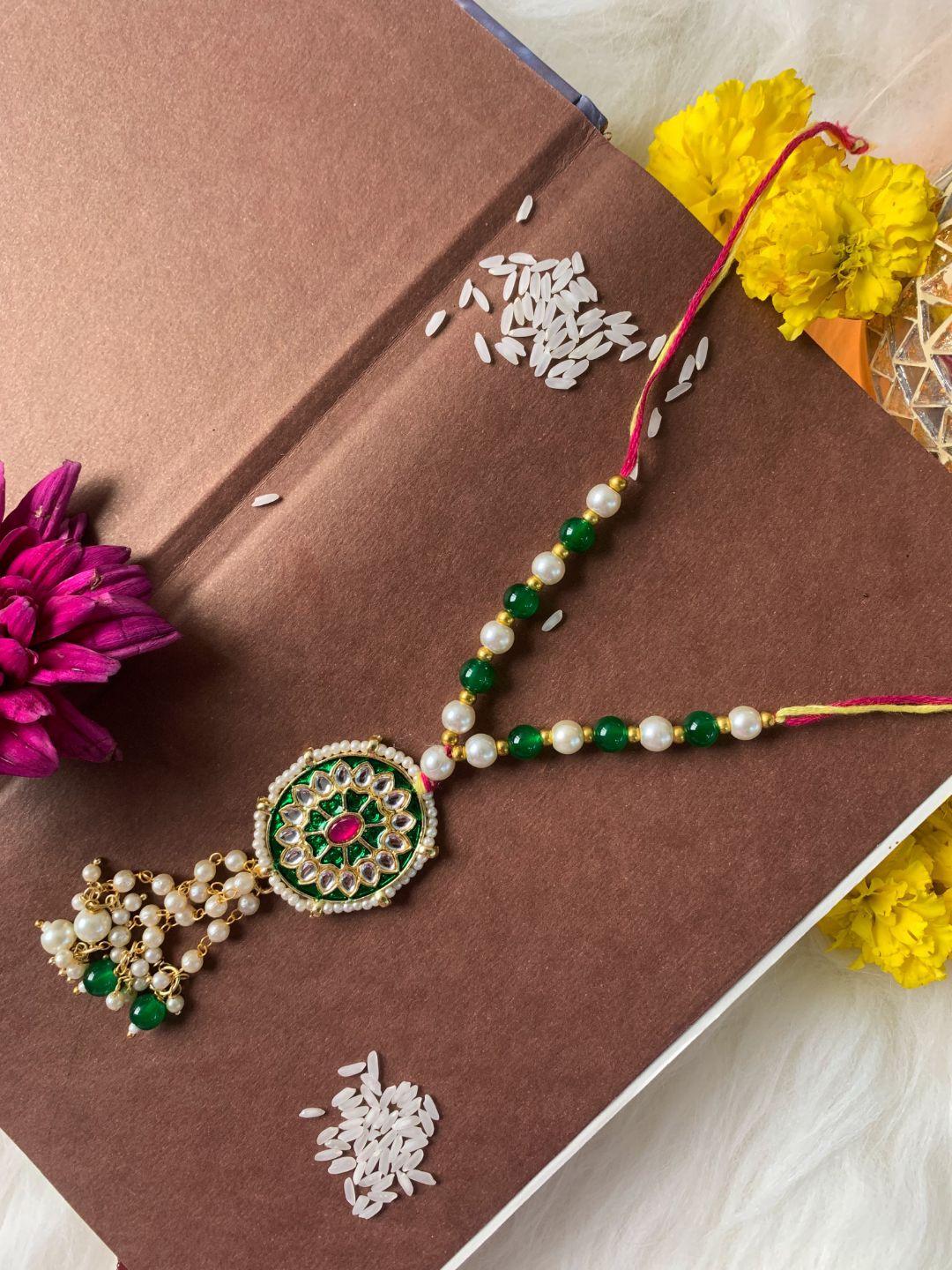 i jewels women kundan-studded & beaded lumba rakhi
