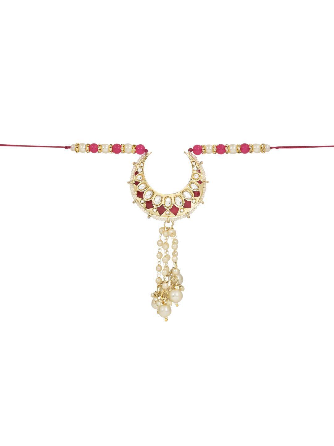 i jewels women kundan studded & pearls beaded hanging lumba thread rakhi