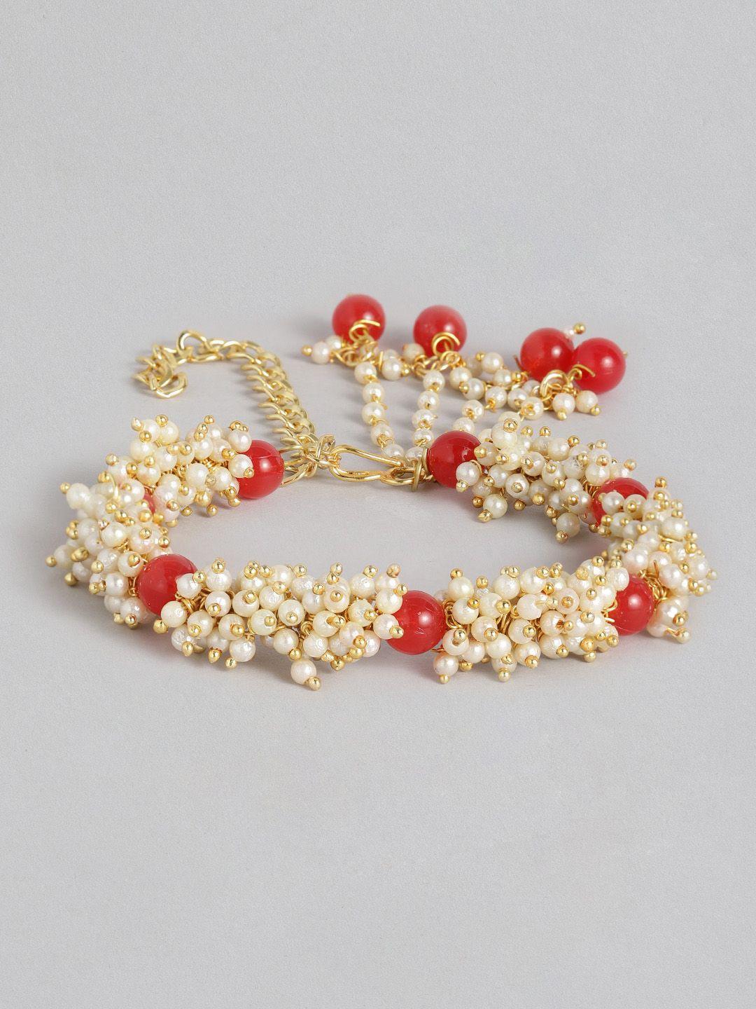 i jewels women red & off-white pearl beads studded lumba rakhi