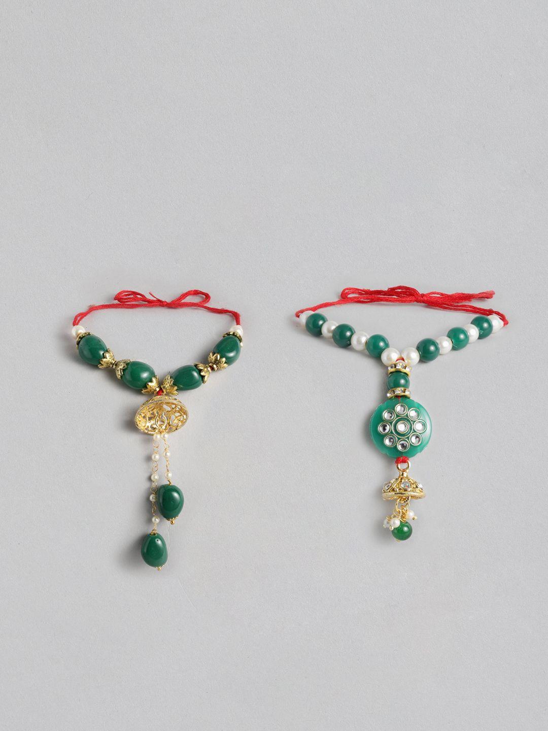 i jewels women set 2 green & gold-toned beaded lumba rakhis