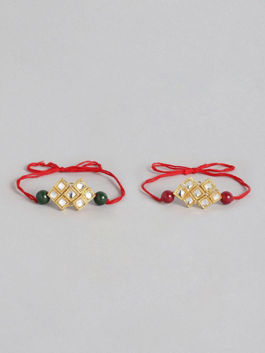 i jewels women set of 2 green & off-white pearl beads studded lumba rakhi