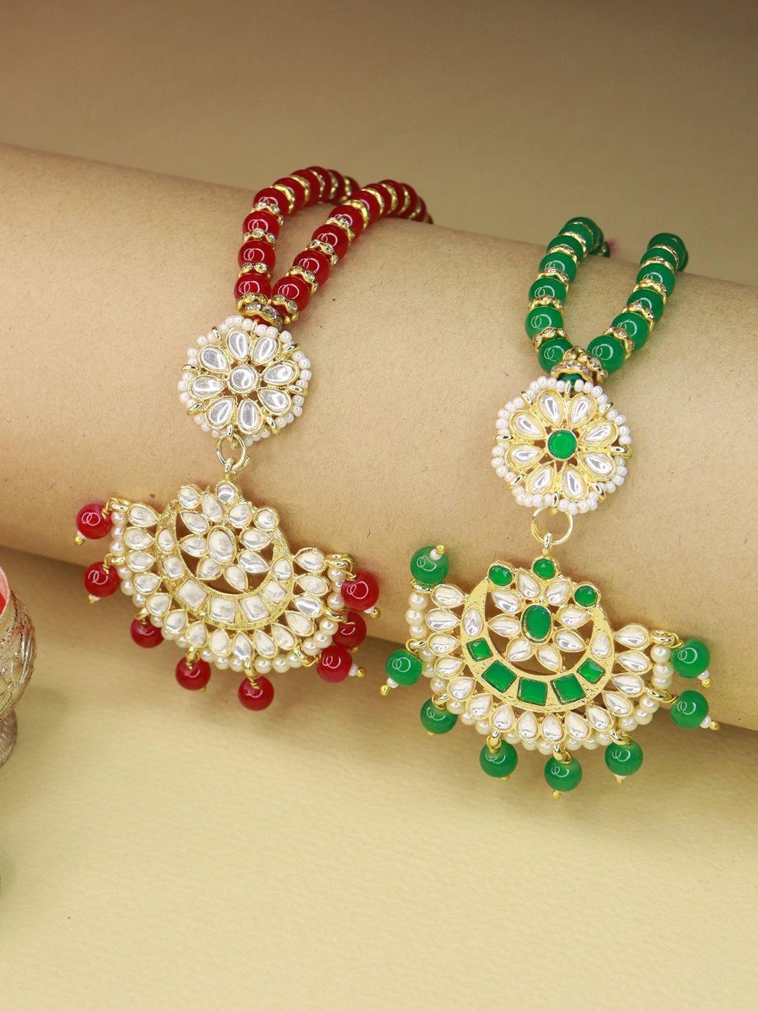 i jewels women set of 2 stone studded & beaded lumba rakhi