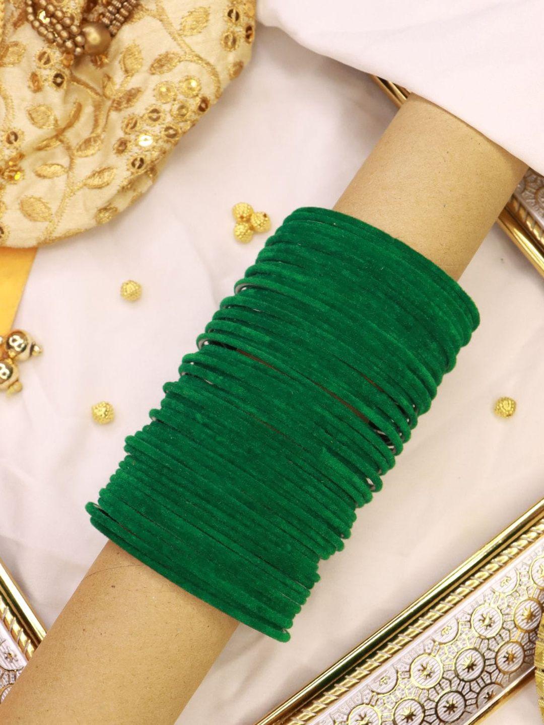 i jewels women set of 48 green metal velvet bangles