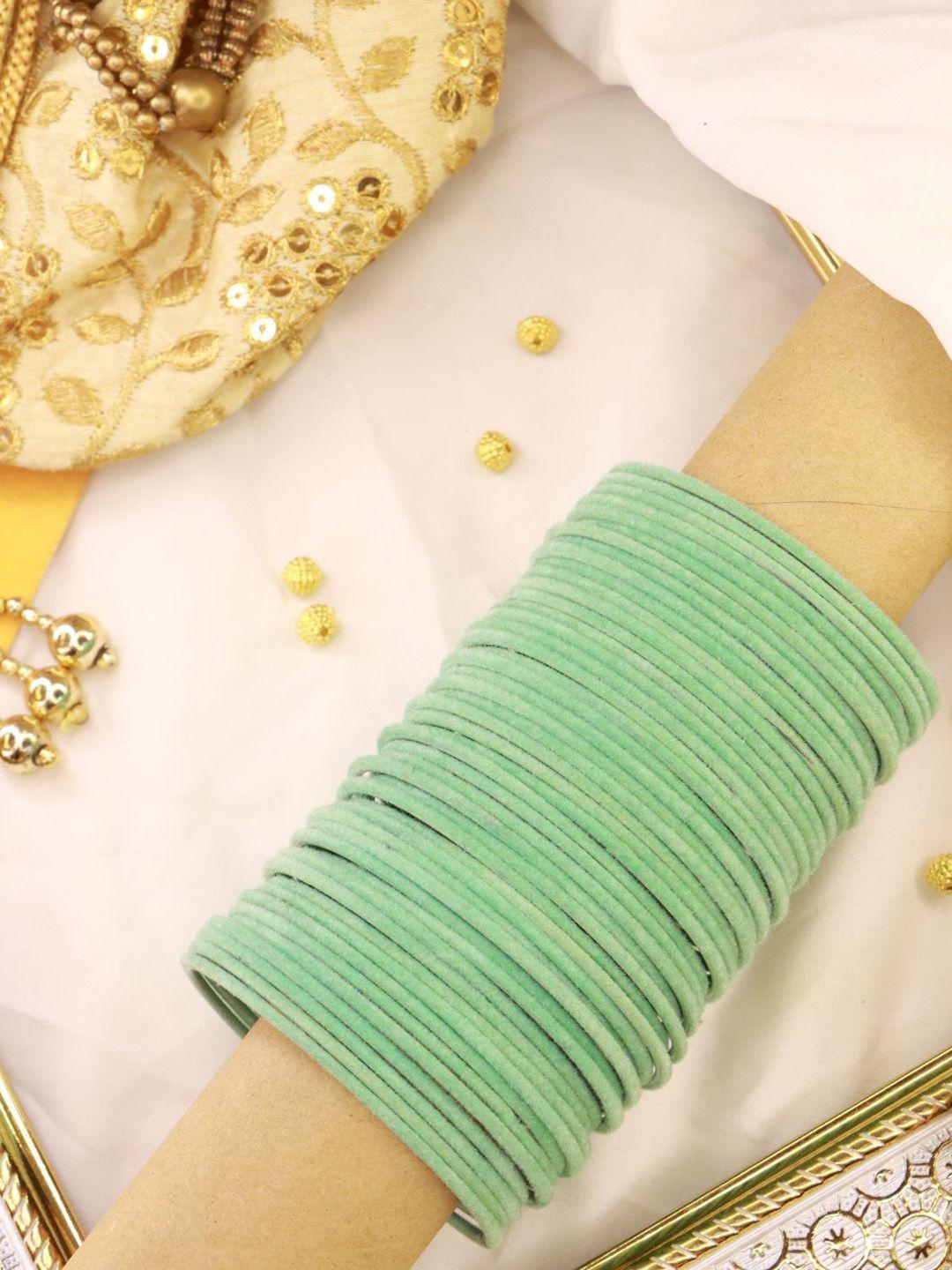 i jewels women set of 48 green solid metal velvet bangles