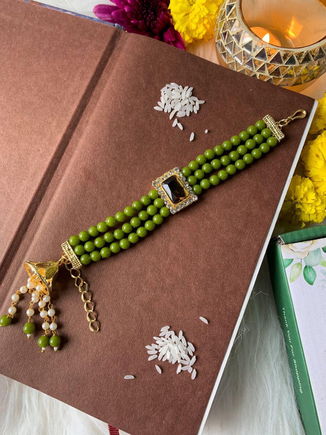 i jewels women stone-studded & beaded lumba rakhi