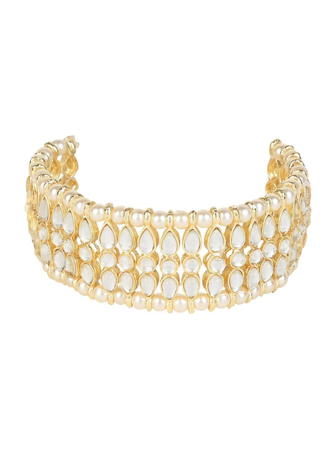 i jewels women white & gold-toned kundan gold-plated wraparound bracelet