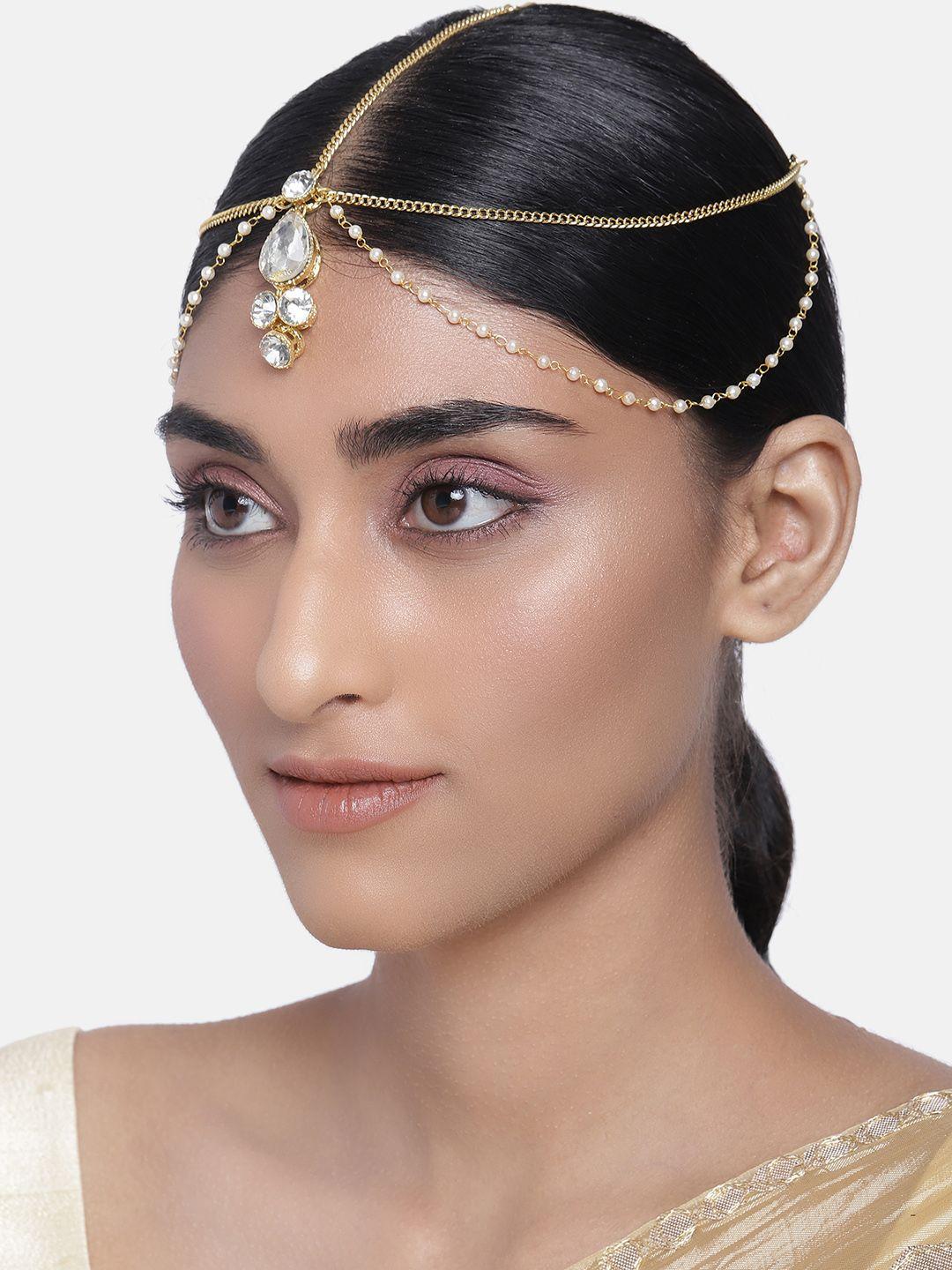 i jewels women white gold-plated matha patti with kundan & stone detailing