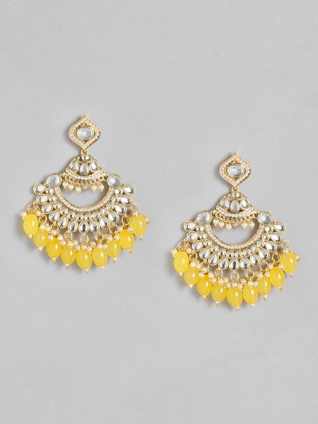 i jewels yellow gold plated kundan & faux pearl studded chandbali earrings