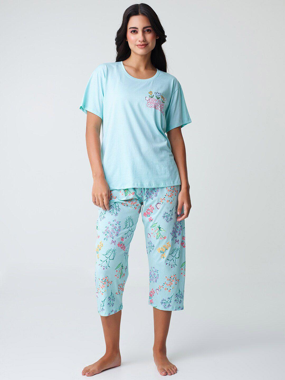 i like me blue graphic printed pure cotton night suit