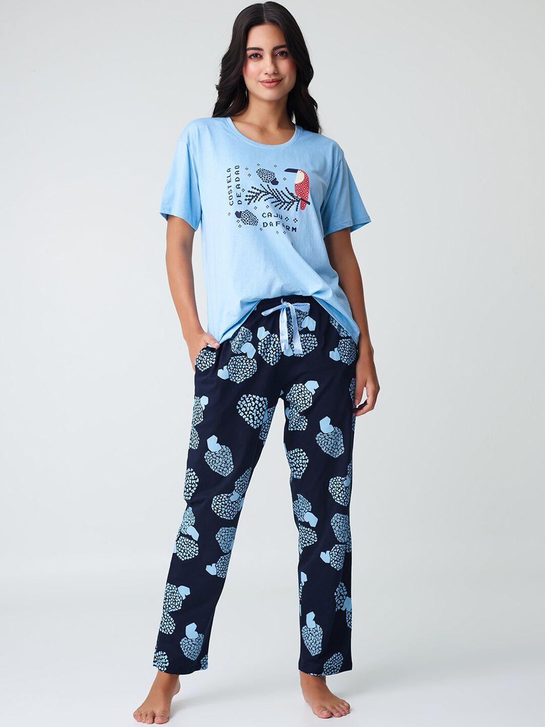 i like me blue typography printed pure cotton night suit