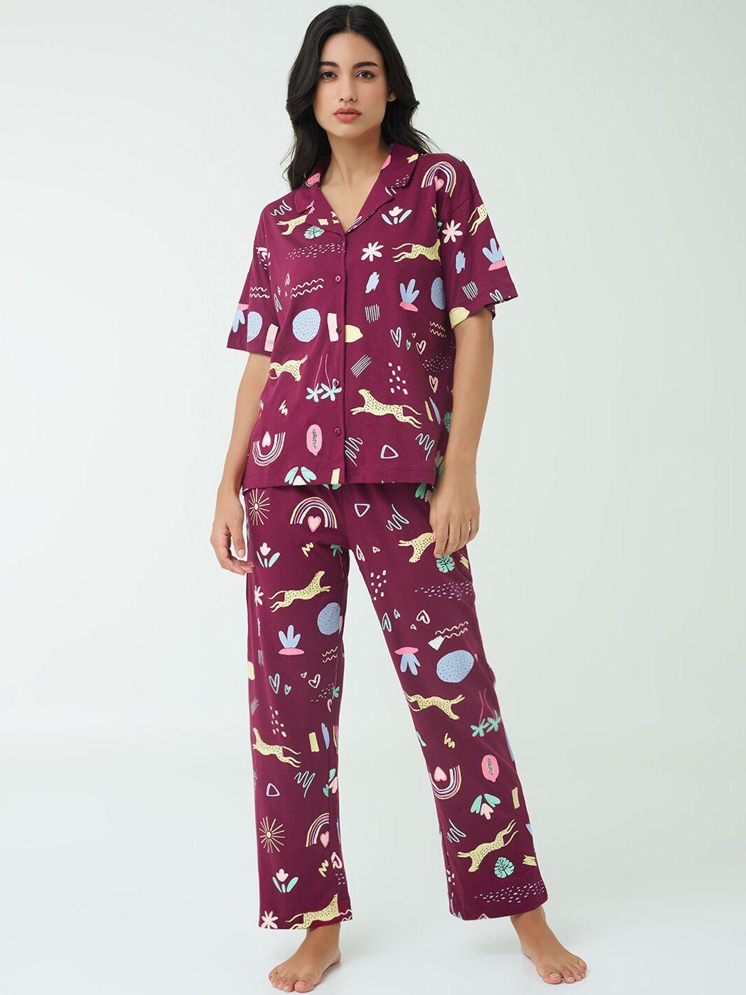 i like me conversational printed pure cotton night suit