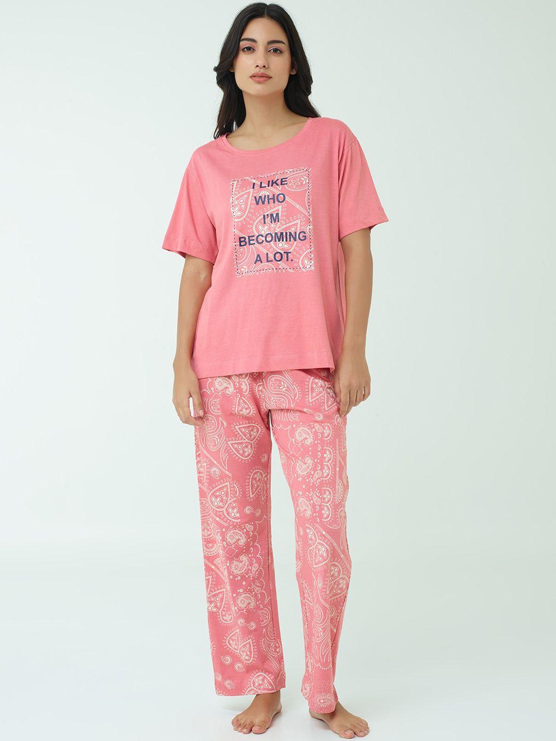 i like me floral printed pure cotton night suit