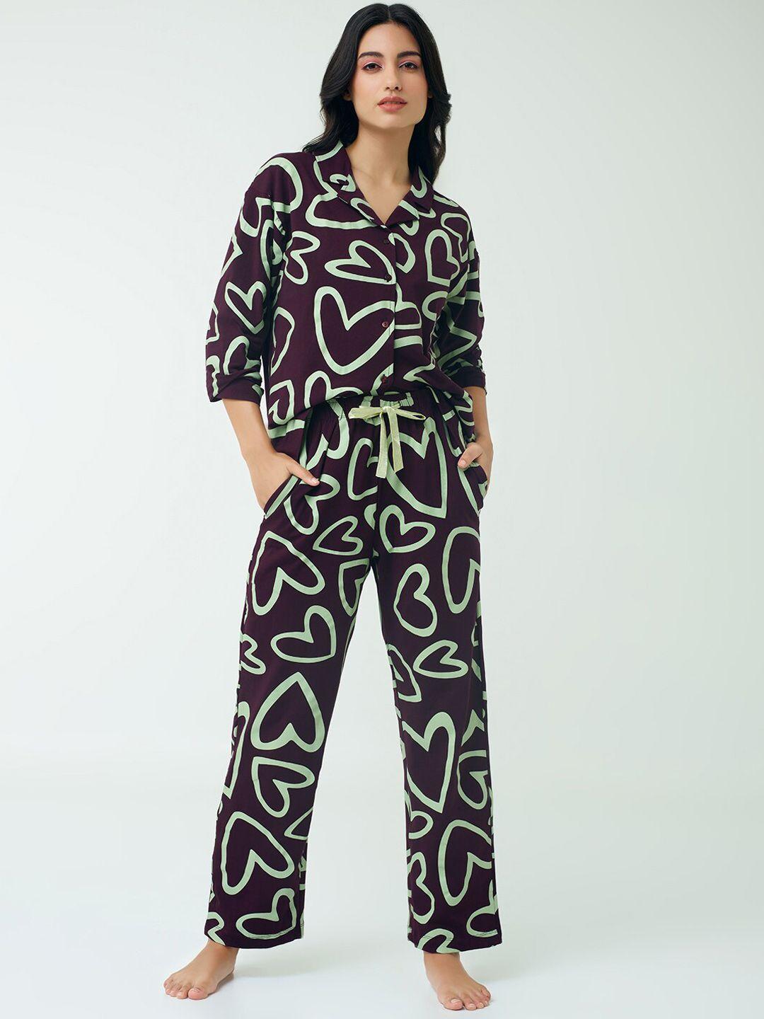 i like me green heart printed pure cotton night suit