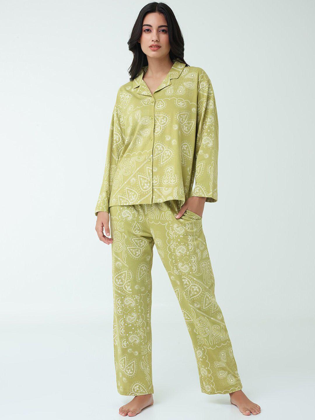 i like me green paisley printed pure cotton night suit
