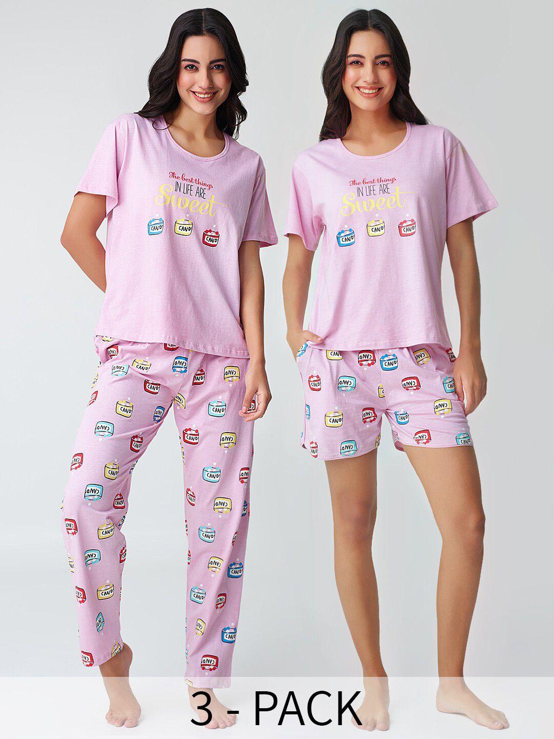 i like me pack of 3 candy printed pure cotton t-shirt pyjamas & shorts