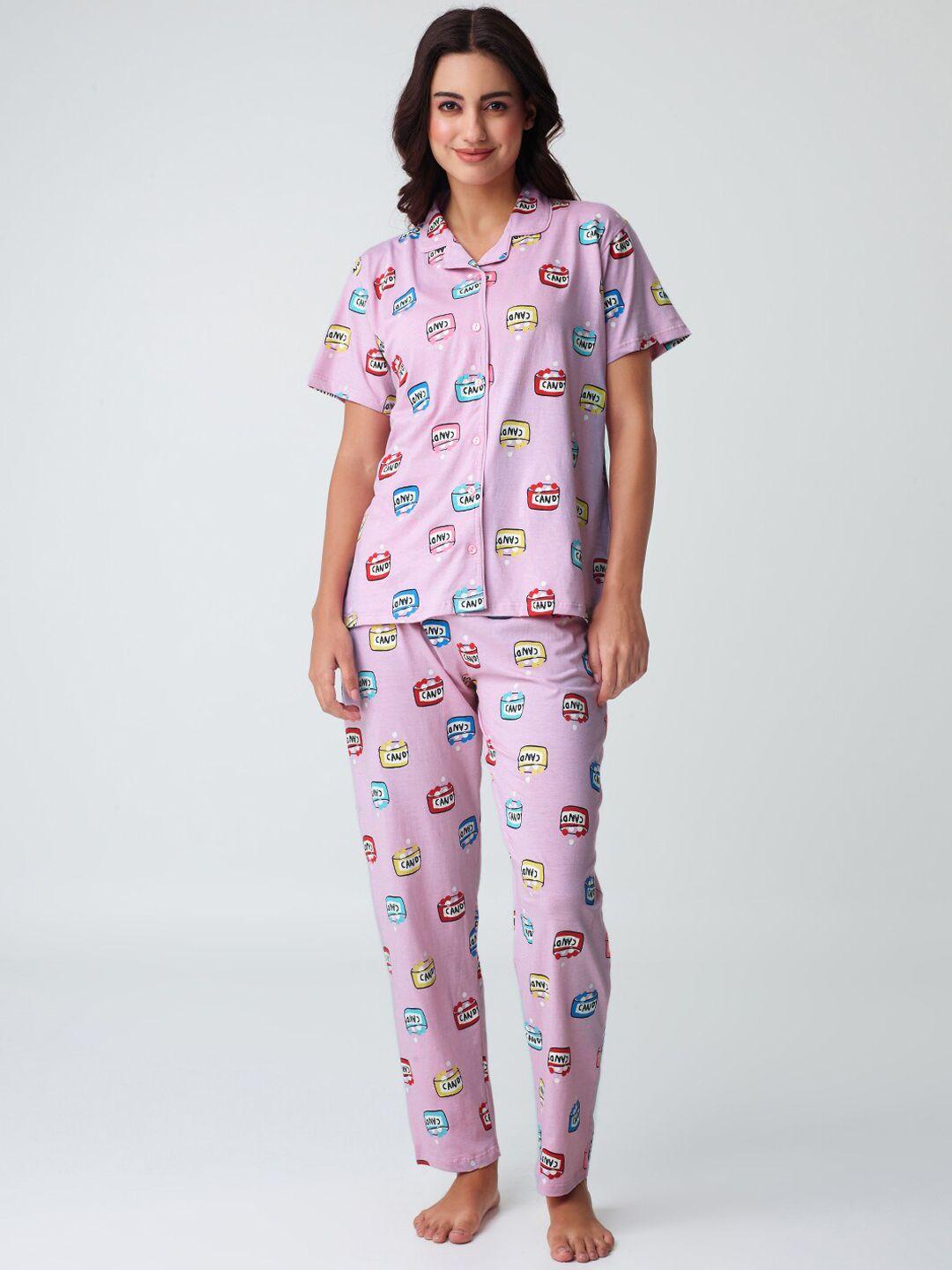i like me pink conversational printed pure cotton night suit