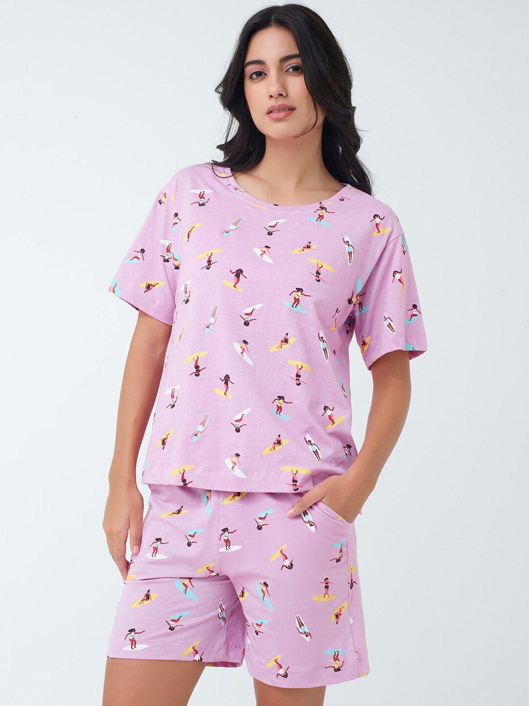 i like me pink conversational printed pure cotton night suit