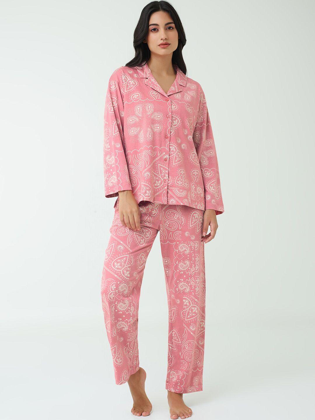 i like me pink paisley printed pure cotton night suit