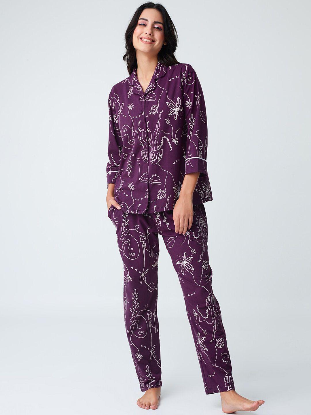 i like me purple abstract printed pure cotton night suit