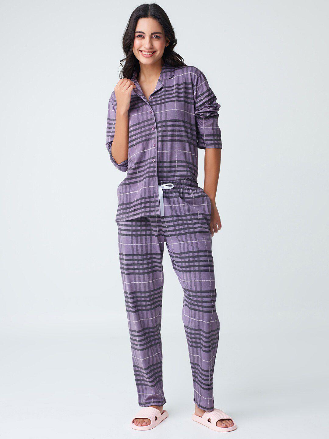 i like me purple checked pure cotton night suit