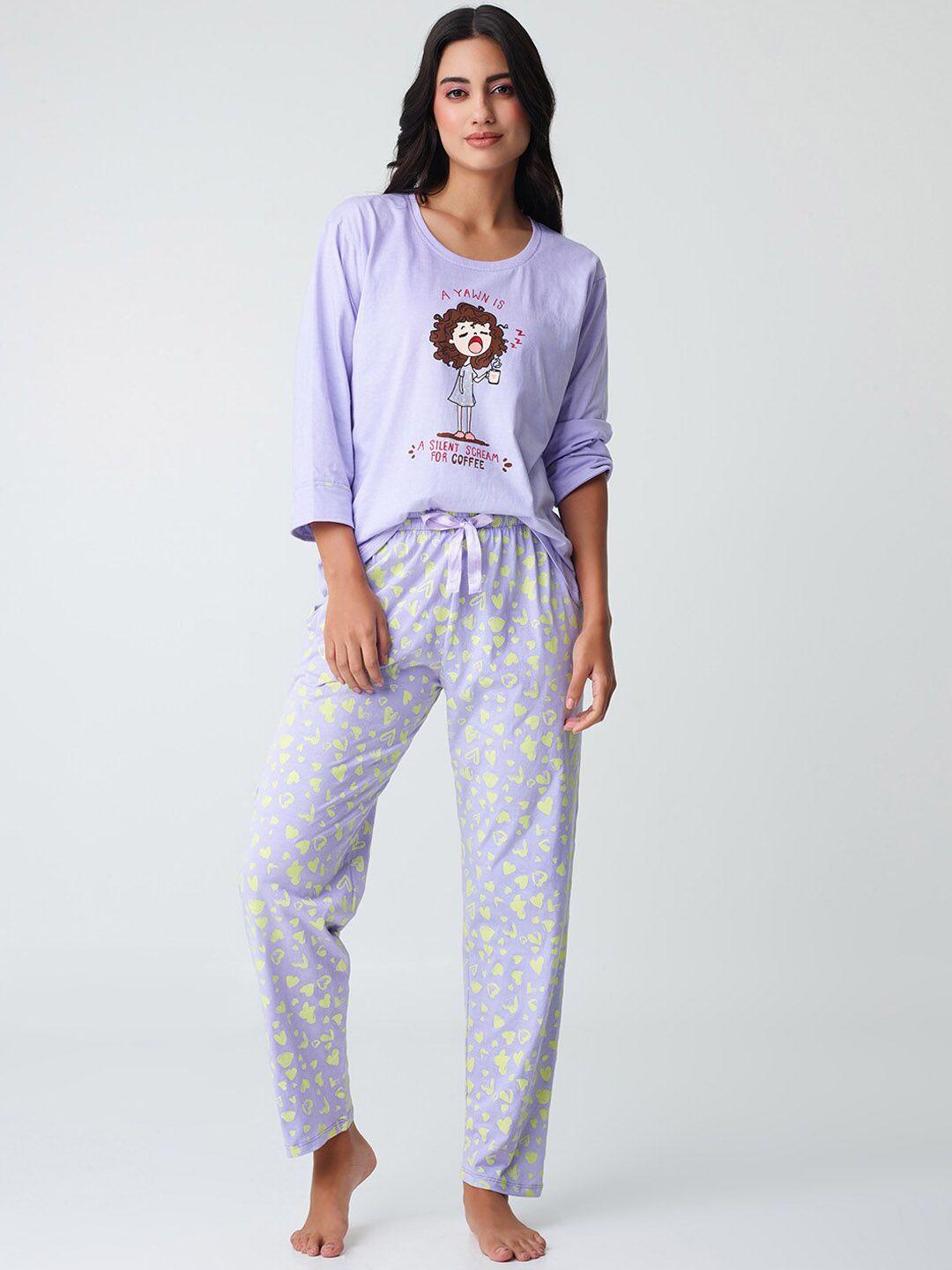 i like me violet graphic printed pure cotton night suit