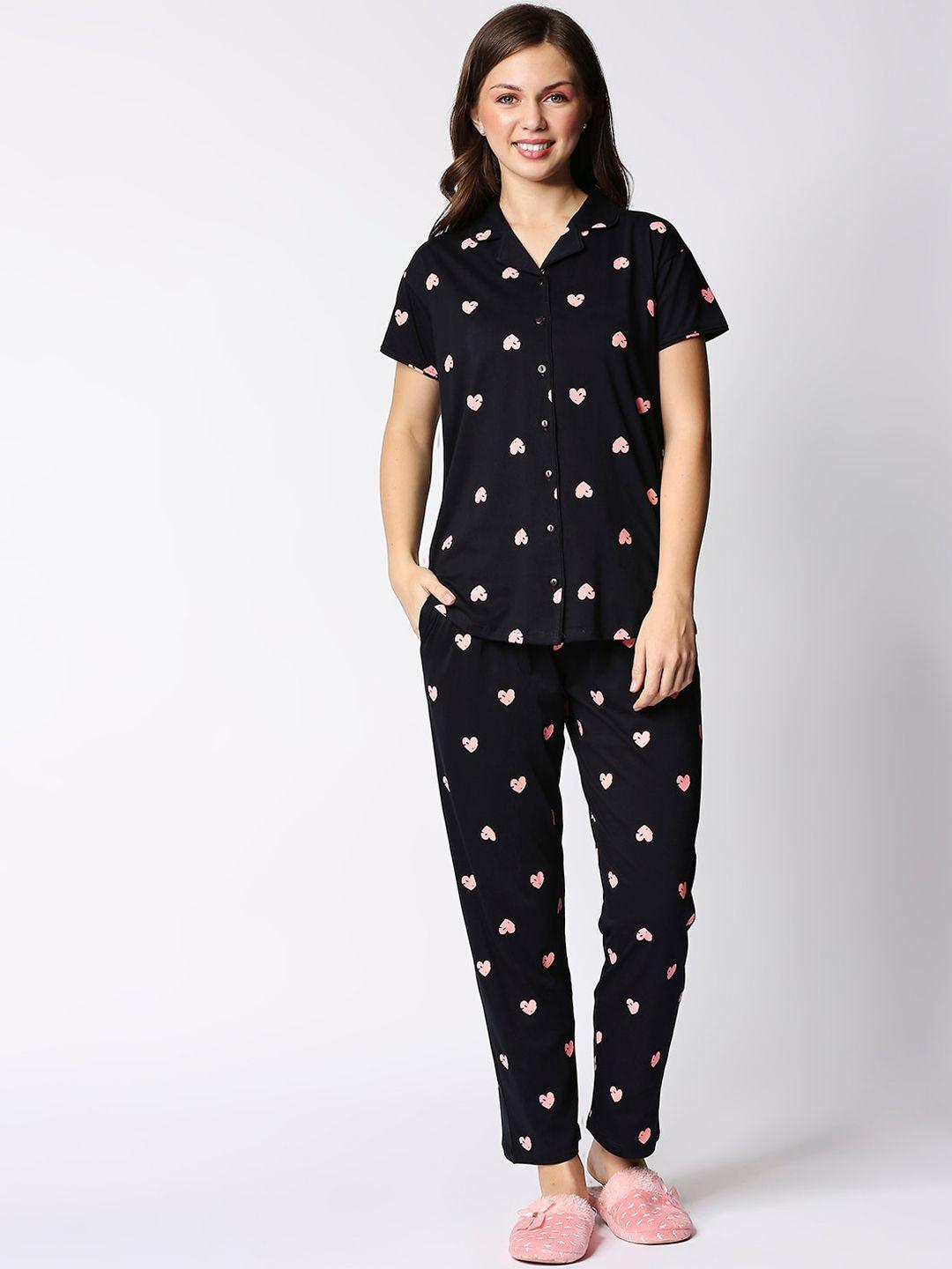 i like me women black & pink printed night suit