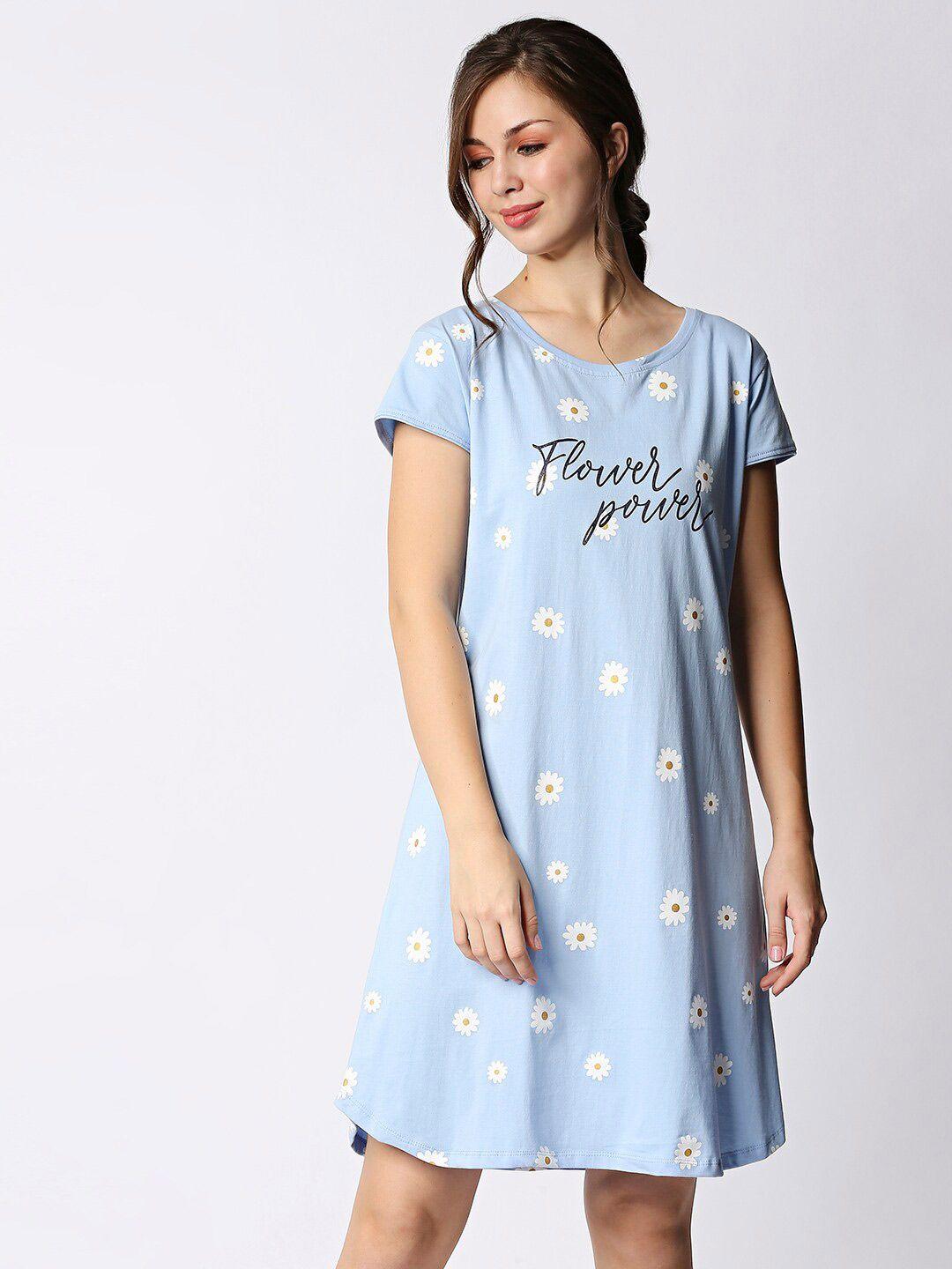 i like me women blue printed pure cotton nightdress