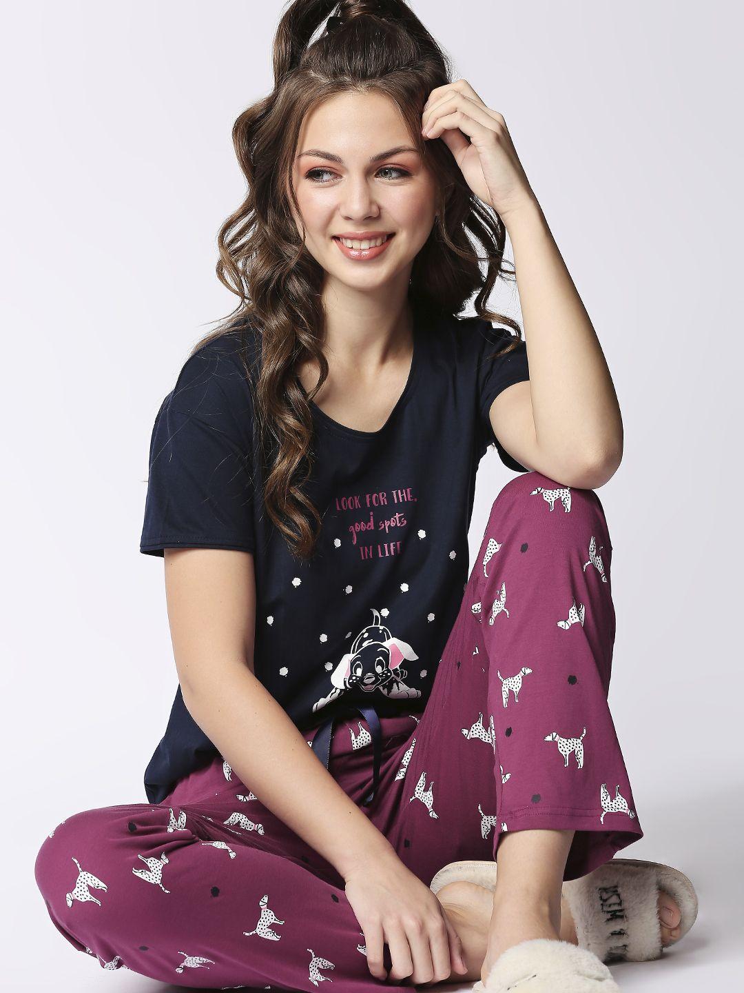 i like me women navy blue & maroon printed night suit