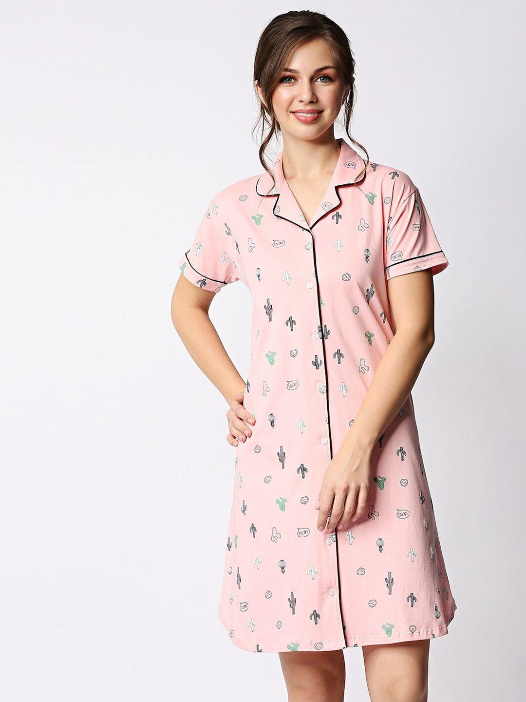 i like me women peach-coloured printed pure cotton nightdress