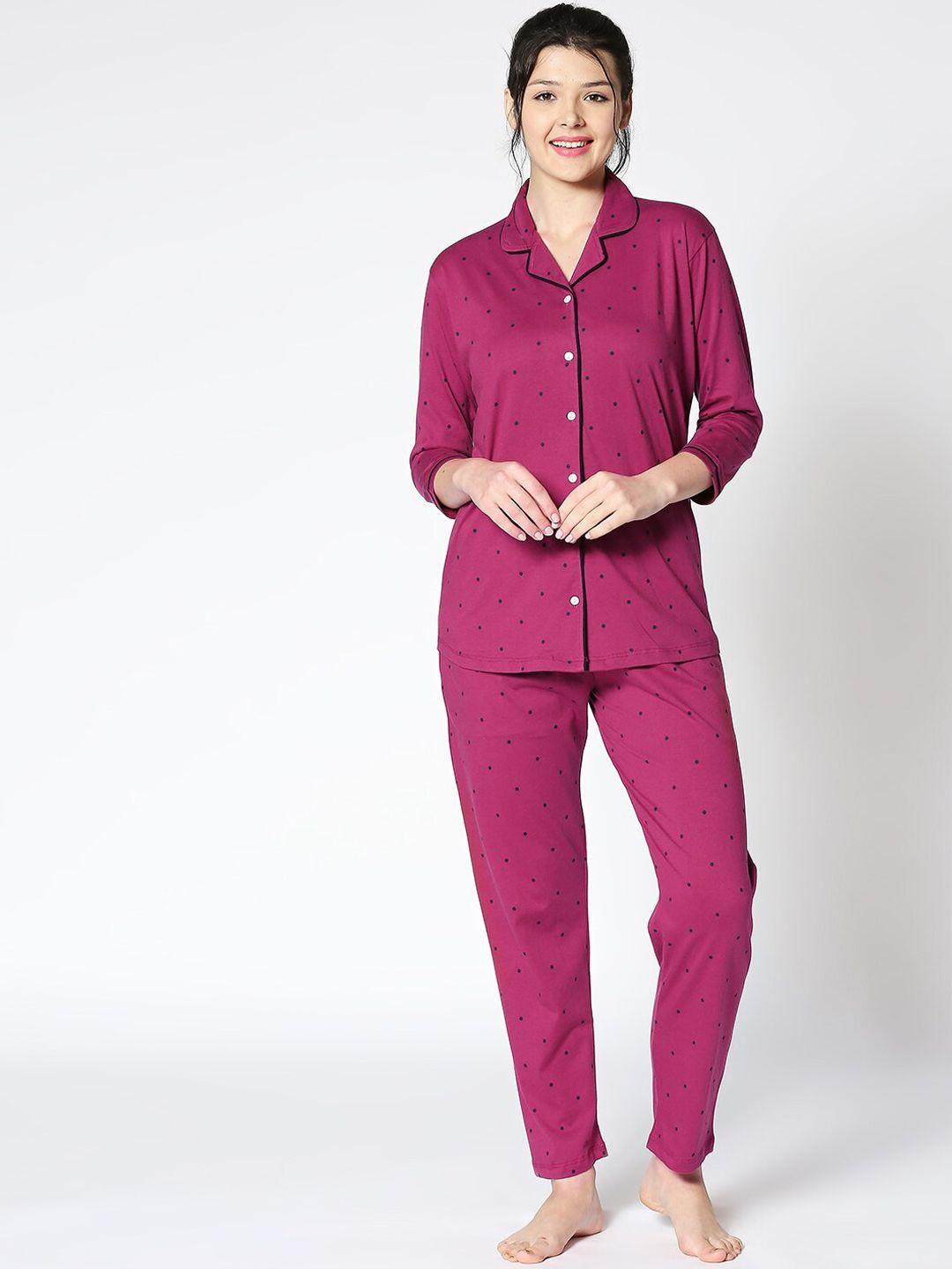 i like me women purple & black printed night suit