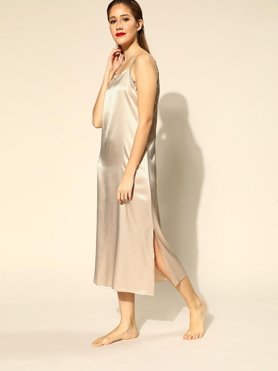 i like me women taupe solid minimalist slip nightdress