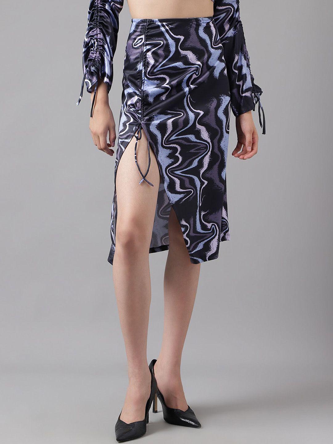 i love she abstract printed ruched high-waist knee-length pencil skirt