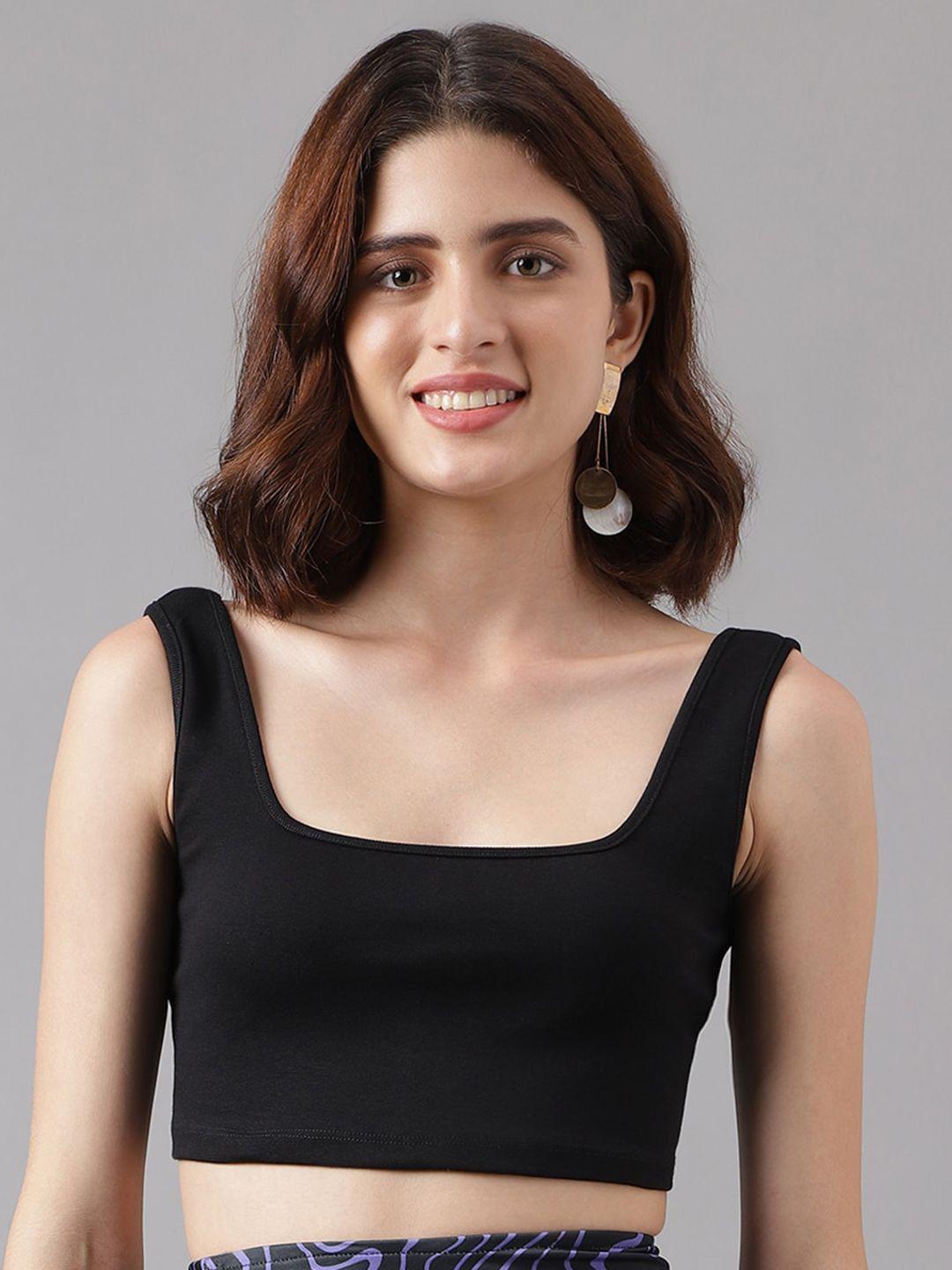 i love she cotton square neck sleeveless fitted crop top