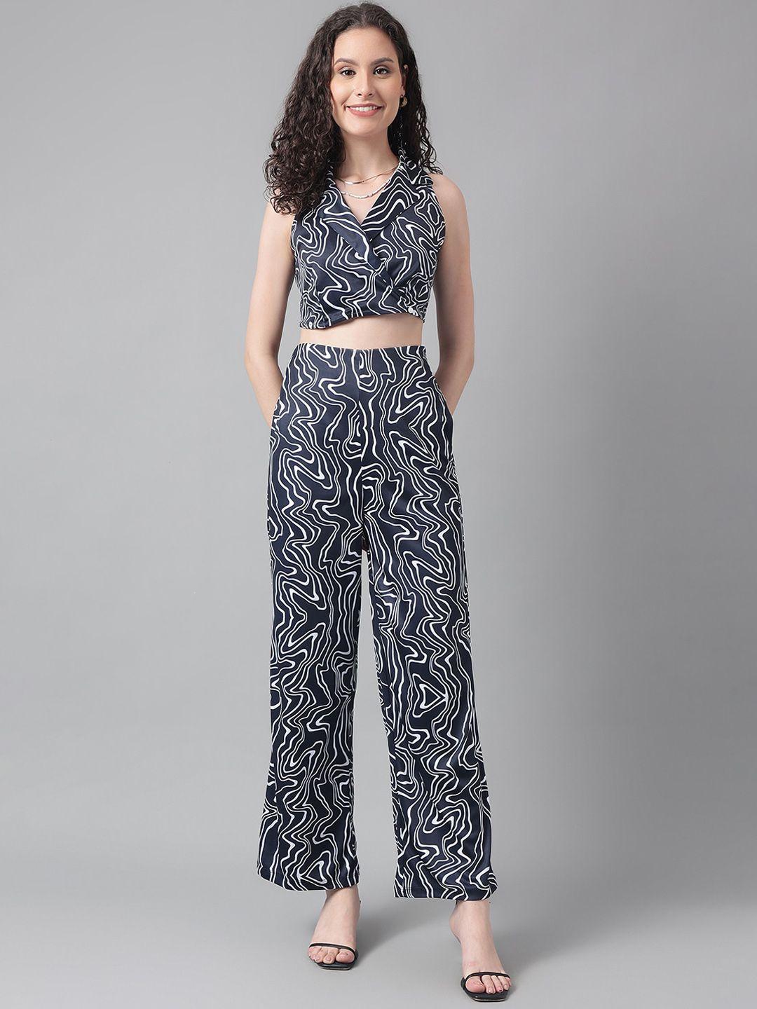 i love she women abstract printed wide leg relaxed high-rise parallel trousers