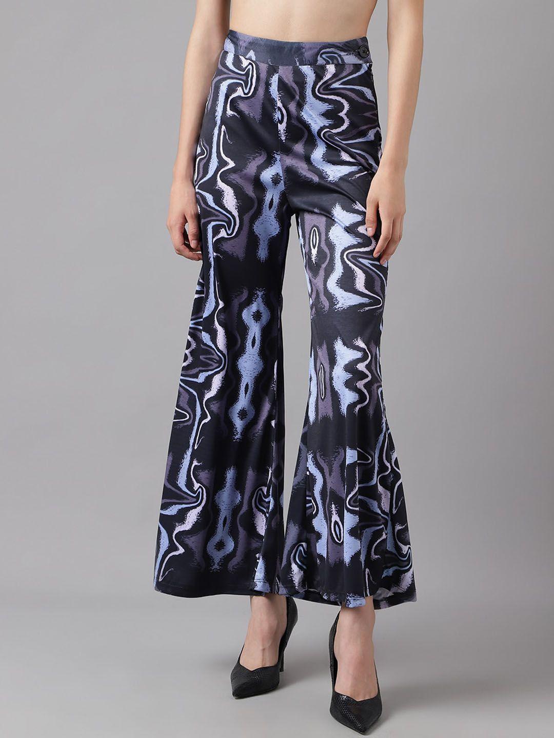 i love she women wide leg abstract printed relaxed high-rise trousers