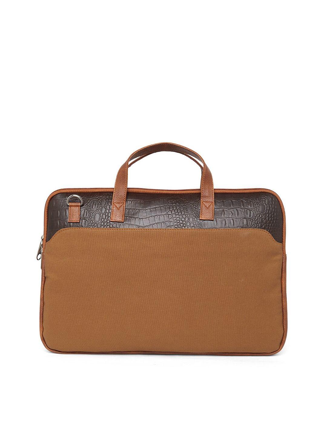i-sac unisex mustard & brown solid laptop bag