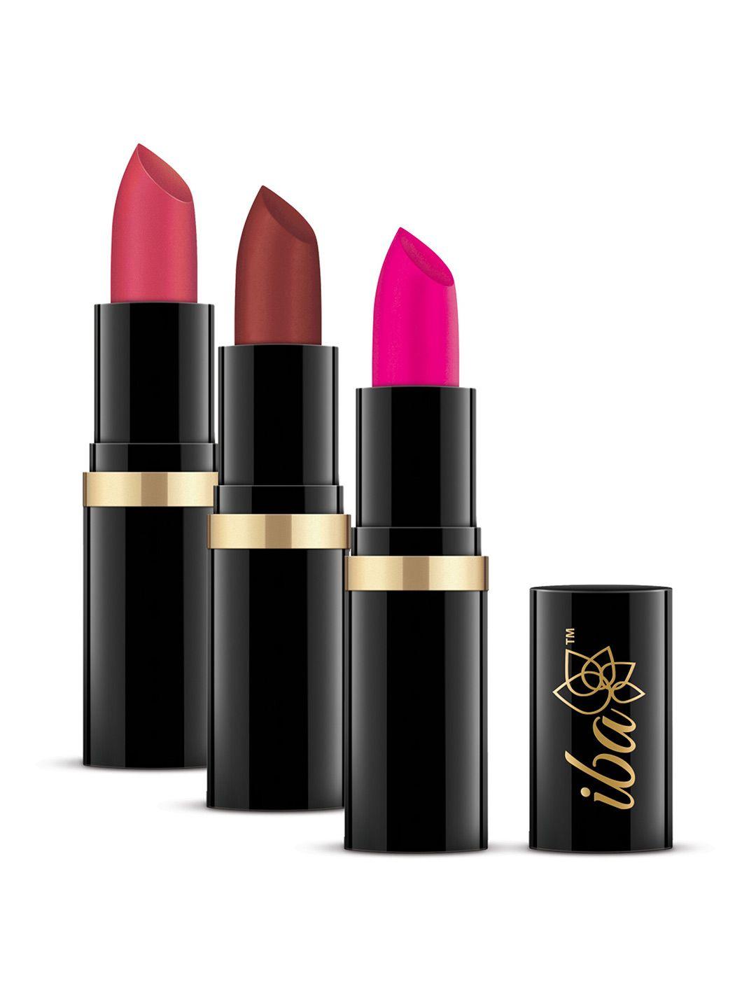 iba long stay matte lipsticks combo - pink blush a80, dusky rose a50 & neon crush a75